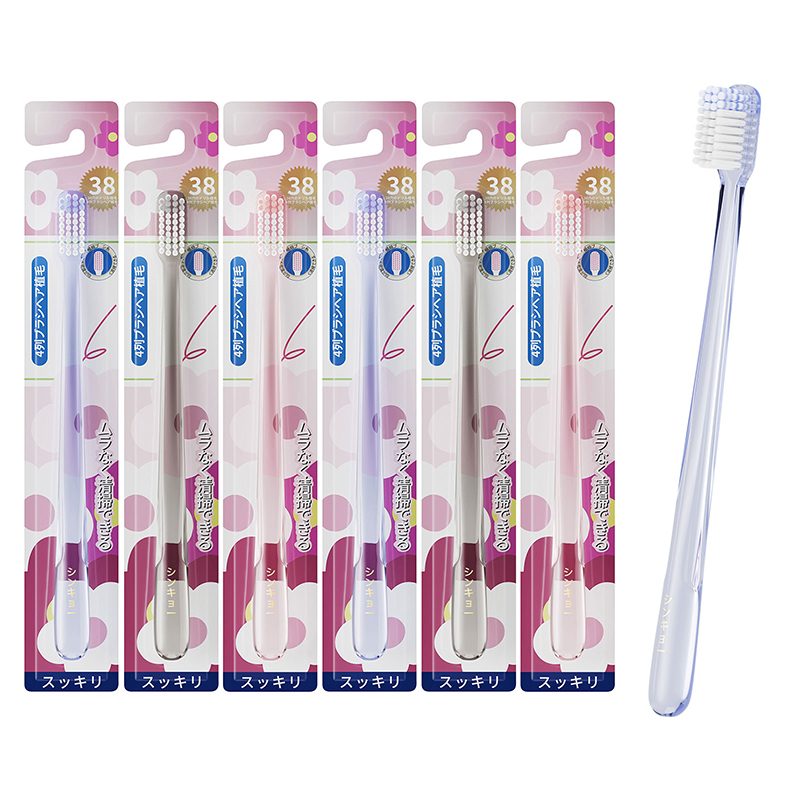 歯ブラシ 極細毛 やわらかめ 38穴植毛 4列ブラシ ワイドヘッド 大人用 6本セット
